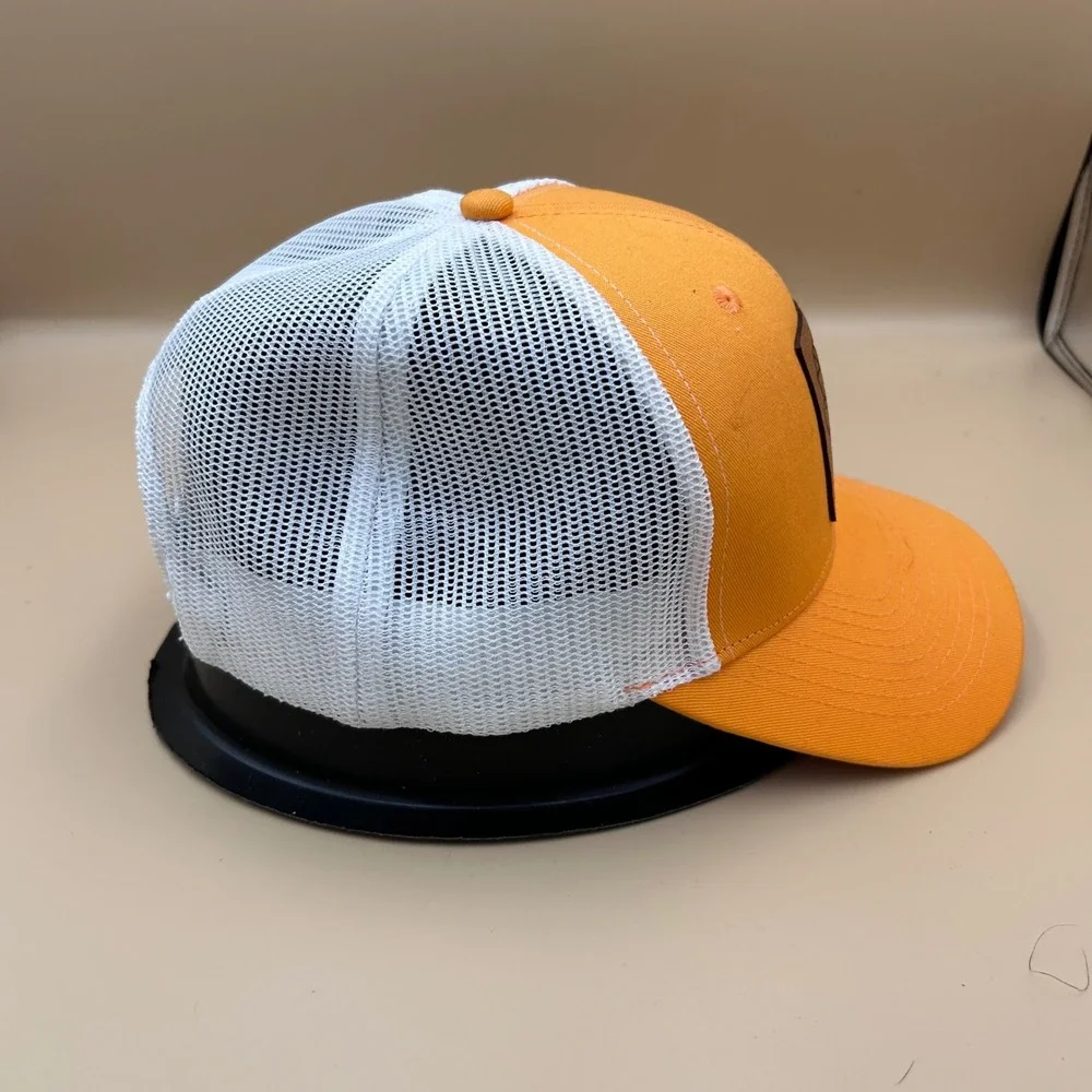 Orange White Mesh Trucker Hat Brown Patch Snapback Adjustable Baseball Cap